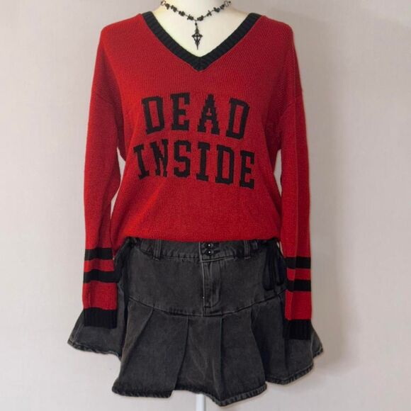 Red and black Hot Topic Dead Inside Emo Sweater - Picture 1 of 7